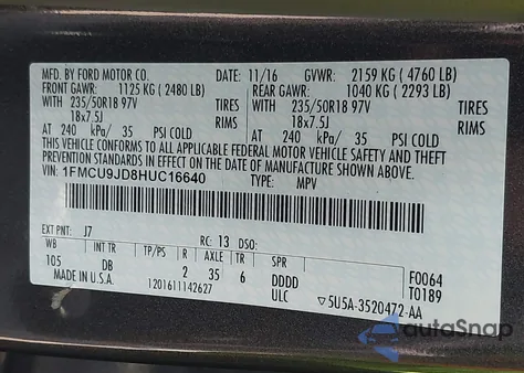 2017 Ford Escape Titanium from USA, damaged, VIN 1FMCU9JD8HUC16640